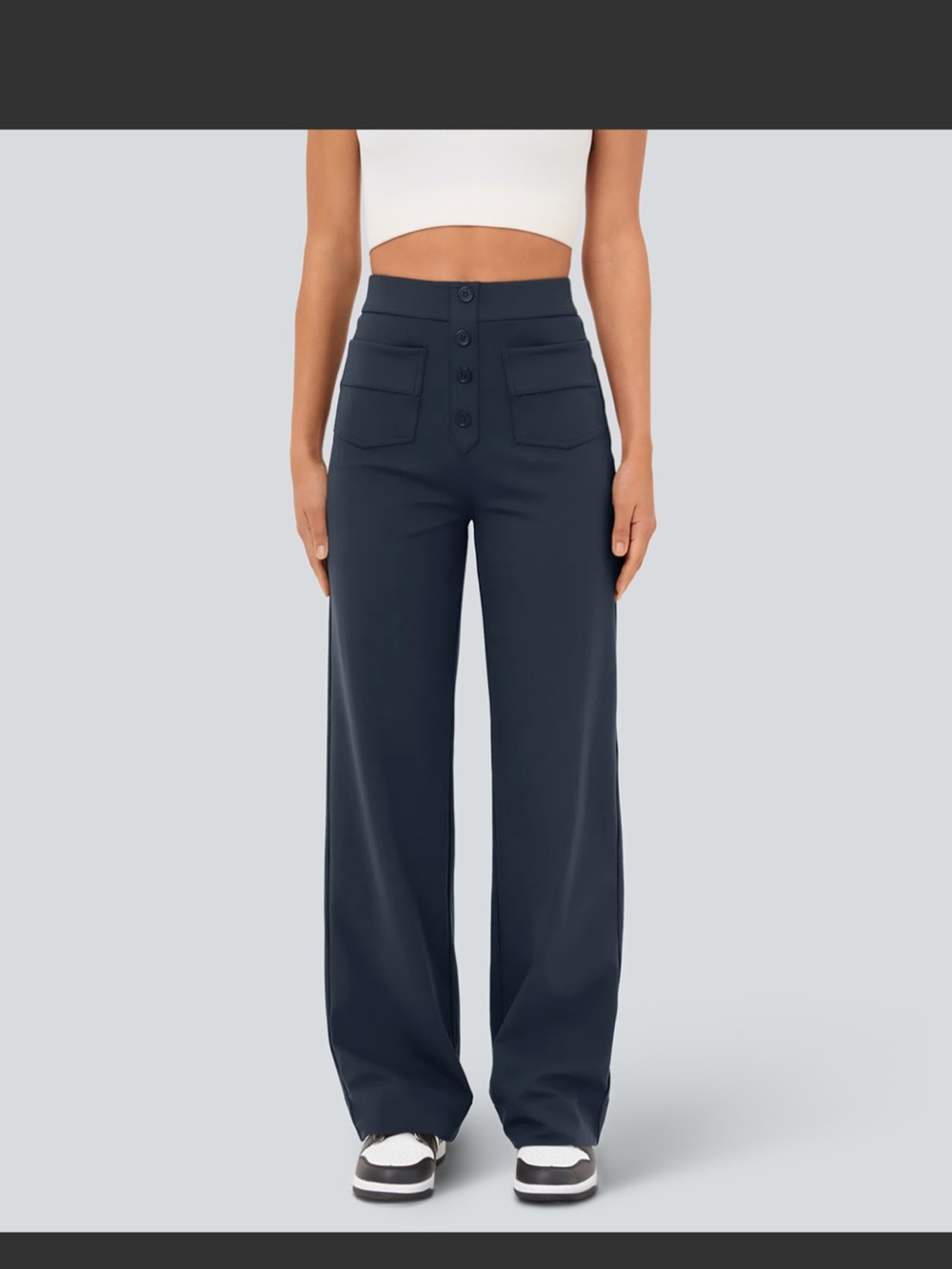 HALARA Navy Straight-Leg Pants with Front Patch Pockets